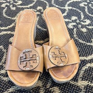 Tory Burch Tan Leather Slide Sandals